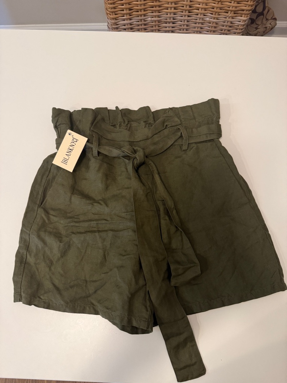 Blank NYC High-Waist Olive Paperbag Tie Shorts
